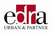 logo edra urban & partner - napis czerwony, czarny, biały kolor